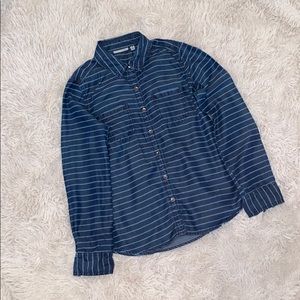 Halogen Stripped Blue Button-Down Blouse